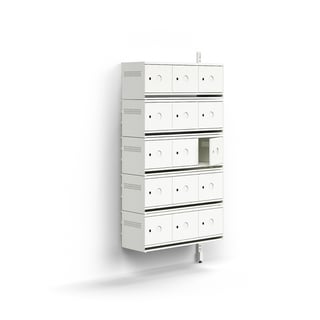 Skoskåp ENTRY, påbyggnadssektion, vägghängd, 15 metalluckor för märkning, 1800x900x300 mm, vit