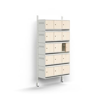 Jalatsikapp ENTRY, põhiosa seinale, 1800 x 900 x 300 mm, 15 lahtrit puitustega, valge/ kask