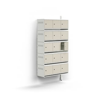 Shoe cabinet ENTRY, add-on wall unit, 15 metal doors, 1800x900x300 mm, white/grey