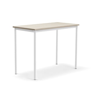 Bord SONITUS PLUS, L1200 B600 H900 mm, hvitt understell, lyddempende høytrykkslaminat, ask