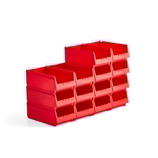Plastbakke AJ 9000, serie -68, L400 B230 H150 mm, 14-pk., rød