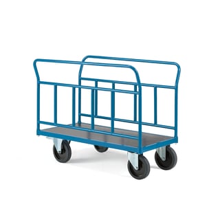 Lavavaunu TRANSFER, 2 pitkää teräslaitaa, 900x500 mm, 1000 kg, elastiset kumipyörät, jarulliset