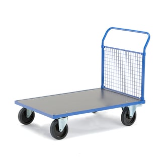 Platforminis vežimėlis TRANSFER, 1 grotuotas rėmas, 1200x800mm, 1000kg, elastingos gumos ratai, su s