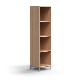 Bookcase QBUS, 3 shelves, leg frame, 1636x400x400 mm, silver, oak