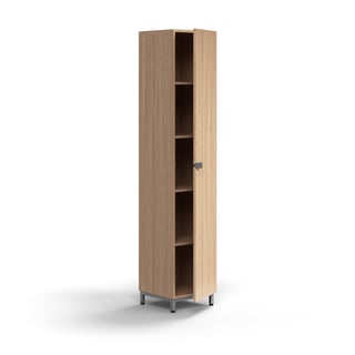 Ormar QBUS, 4 police, postolje s nogama, ručka, 2020x400x420 mm, siva, hrast