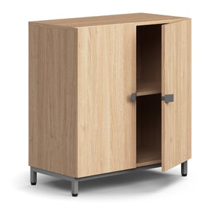 Spintelė QBUS, 1 lentyna, su kojelėmis ir rankenėlėmis, 868x800x420mm, pilka, ąžuolas