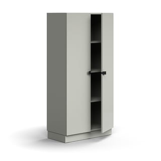 Skap QBUS, 3 hyller, sokkel, håndtak, H1636 B800 D420 mm, lys grå