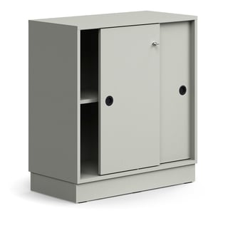 Omarica z drsnimi vrati QBUS, na ključ, 1 polica, osnovni okvir, ročaji, 868x800x400 mm, siva