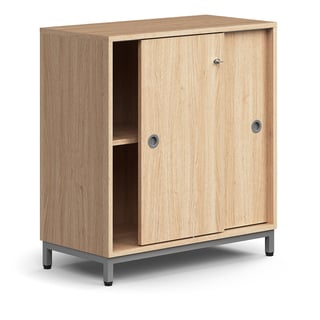 Spintelė stumdomomis durimis QBUS, 1 lentyna, su kojelėmis ir rankenėlėmis, 868x800x400mm, pilka, ąž
