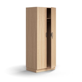 Lockable wardrobe QBUS, with clothes rail, base frame, 2020x800x570 mm, oak