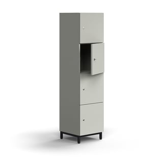 Oppbevaringsskap QBUS, låsbar, 4 rom, benstativ, H1636 B400 D420 mm, svart, lys grå