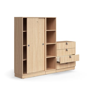 Kontorikapp QBUS soklil, 1636/868 x 2000 x 420 mm, liuguksed, 4 lahtrit, 4 sahtlit, tamm