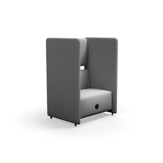 Fåtölj CLEAR SOUND, 1,5 sits, med USB/220V-uttag, tyg Focus Melange, silvergrå