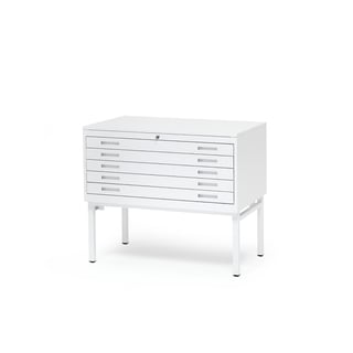 Komplet metal tegningsskab SKETCH, enkelt, A1, topplade af laminat, hvid