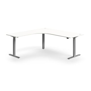 Kulmasähköpöytä FLEXUS, 2000x2000 mm, hopeanharmaa jalusta, valkoinen