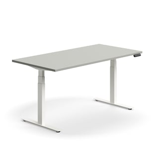 Dvižna pisalna miza QBUS, ravna, 1600x800 mm, beli okvir, svetlo siva