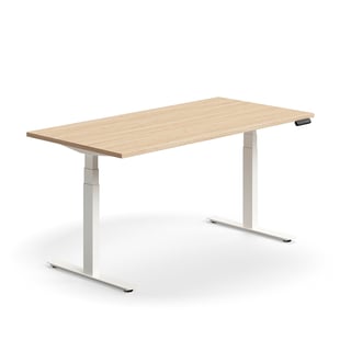 Skrivbord QBUS, höj- och sänkbart, 1600x800 mm, vit, ek