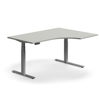 Reguliuojamo aukščio stalas QBUS, kampinis, 1600x1200 mm, pilkos kojos, šviesiai pilkas