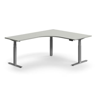 Kulmasähköpöytä QBUS, 1600x2000 mm, hopeanharmaa jalusta, vaaleanharmaa