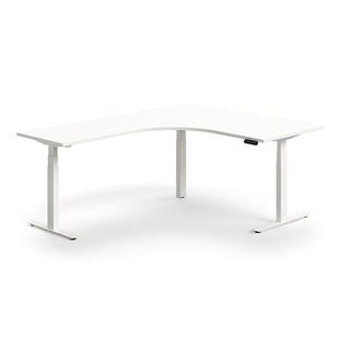 Standing desk QBUS, dual motor, L-shaped, 1600x2000 mm, white frame, white