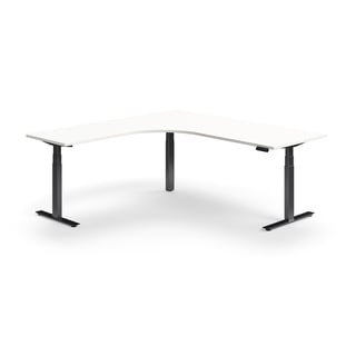 Dvižna pisalna miza QBUS, L-oblike, 2000x2000 mm, črni okvir, bela
