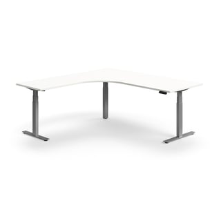 Höhenverstellbarer Schreibtisch QBUS, L-Form, 2000x2000 mm, Gestell silber, weiß