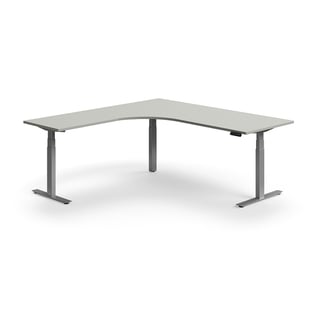 Höhenverstellbarer Schreibtisch QBUS, L-Form, 2000x2000 mm, Gestell silber, hellgrau