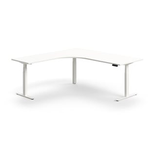 Kirjutuslaud QBUS, 2000 x 2000 mm, el. regul., nurgaga, valge/ valge