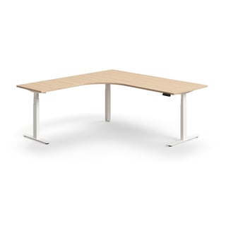 Hæve sænkebord QBUS, L-formet, 2000x2000 mm, hvidt stel, eg