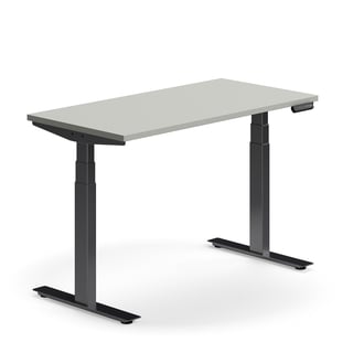 Reguliuojamo aukščio stalas QBUS, tiesus, 1200x600 mm, juodos kojos, šviesiai pilkas