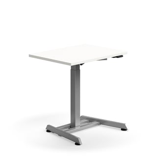 Hæve sænkebord QBUS, enkeltsøjlestel, 800x600 mm, sølv stel, hvid