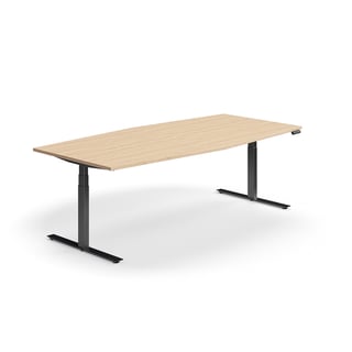 Konferenztisch QBUS höhenverstellbar, 2400x1200 mm, schwarz/Eiche