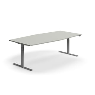 Konferensbord QBUS, höj- och sänkbart, 2400x1200 mm, båtformat, silver, ljusgrå