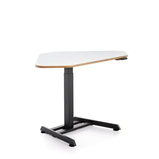 Standing corner desk NOVUS, 1200x750 mm, black frame, white table top