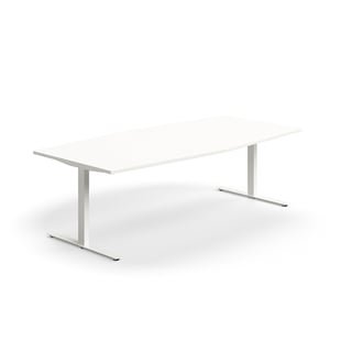 Conference table QBUS, boat shaped, 2400x1200 mm, T-frame, white frame, white
