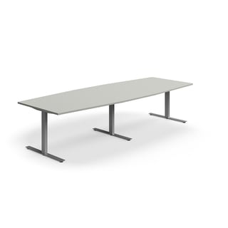 Konferenču galds QBUS, laivas forma, 3200x1200 mm, T veida rāmis, sudraba rāmis, gaiši pelēks