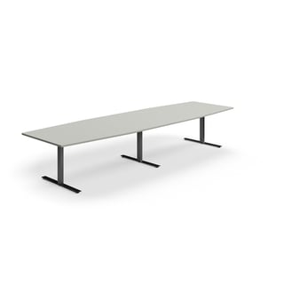 Møtebord QBUS, T-stativ, L4000 B1200 mm, båtformet, svart/lys grå