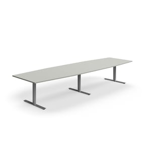 Konferenču galds QBUS, laivas forma, 4000x1200 mm, T veida rāmis, sudraba rāmis, gaiši pelēks