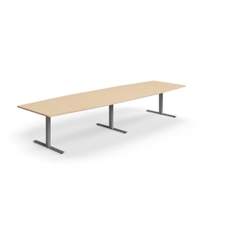 Konferenčna miza QBUS, oblika čolna, 4000x1200 mm, T-okvir, srebrni okvir, hrast