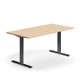 Desk QBUS, straight, 1600x800 mm, T-frame, black frame, oak