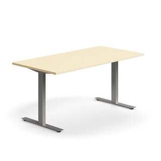 Galds QBUS, taisnstūra, 1600x800 mm, T veida rāmis, sudraba rāmis, bērzs