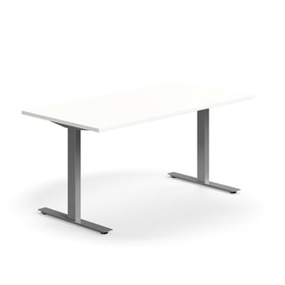 Bureau QBUS, recht, 1600 x 800 mm, T-frame, zilver frame, wit