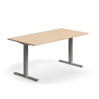Pisalna miza QBUS, ravna, 1600x800 mm, T-okvir, srebrni okvir, hrast