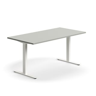 Galds QBUS, taisnstūra, 1600x800 mm, T veida rāmis, balts rāmis, gaiši pelēks
