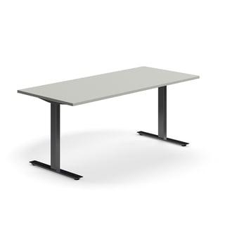 Biuro stalas QBUS, tiesus, 1800x800 mm, T rėmas, juoda koja, šviesiai pilkas
