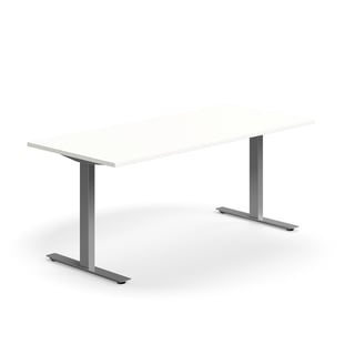 Työpöytä QBUS, suora pöytälevy, 1800x800 mm, T-jalusta, hopeanharmaa jalusta, valkoinen