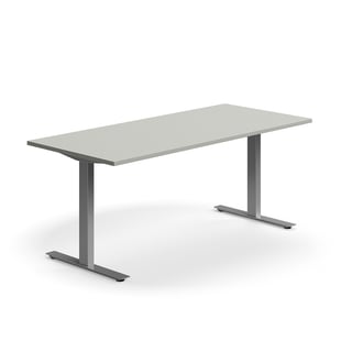 Pisalna miza QBUS, ravna, 1800x800 mm, T-okvir, srebrni okvir, svetlo siva