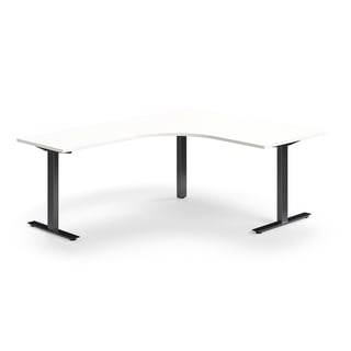 Stol QBUS, L oblik, 1600x2000 mm, T-postolje, crno postolje, bijeli