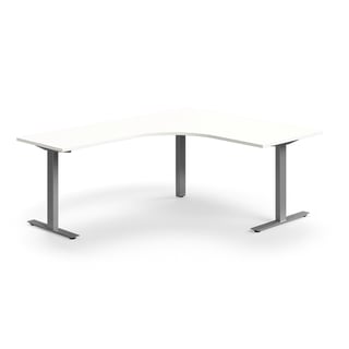Galds QBUS, L forma, 1600x2000 mm, T veida rāmis, sudraba rāmis, balts