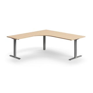 Galds QBUS, L forma, 2000x2000 mm, T veida rāmis, sudraba rāmis, ozols